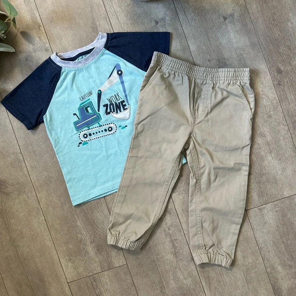 Kids Headquarters Toddler Boy Outfit Construction Work Zone Top & Cargo Joggers